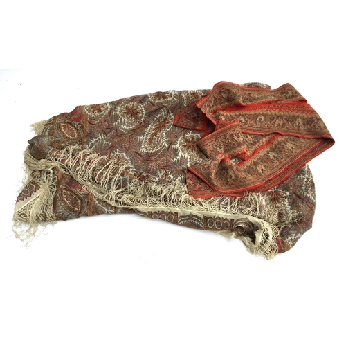 521 - A Victorian paisley shawl 160x 160cm together with an embroidered 19th century Indian silk edging