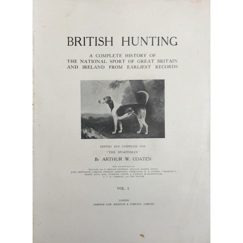 22A - British Hunts and Huntsmen, 4 vols, London: Biographical Press, 1908-11, three-quarter red morocco w... 