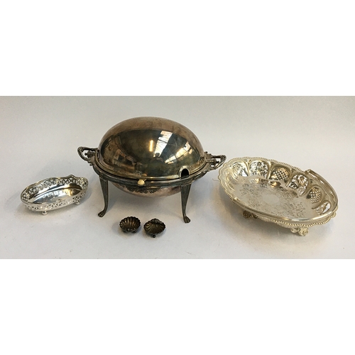 9 - A small quantity of plated items to include chafing dish, swing handled pierced sweetmeat basket, a ... 