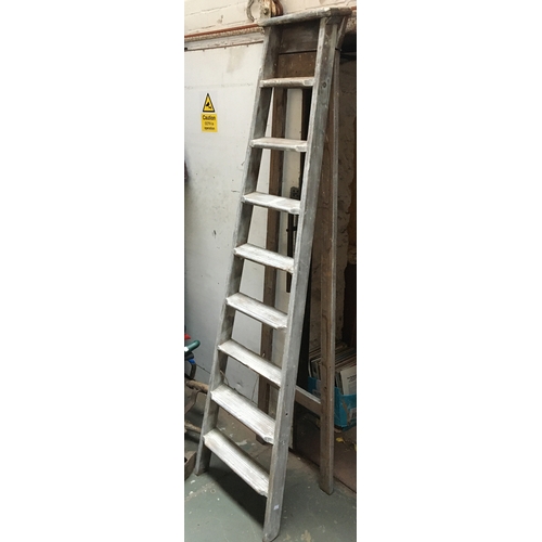 673 - A vintage wooden stepladder, 206cmH