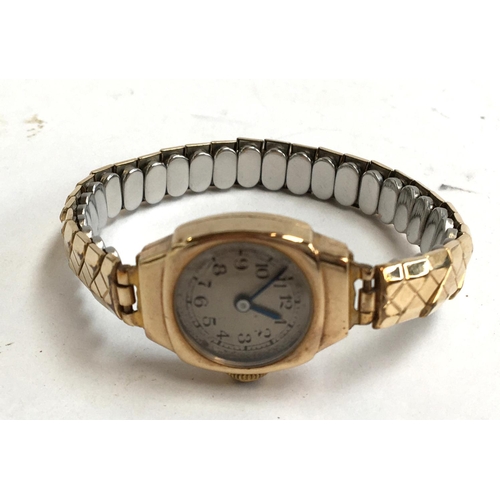 21 - 9ct gold ladies watch with metal strap (engraving on the back)