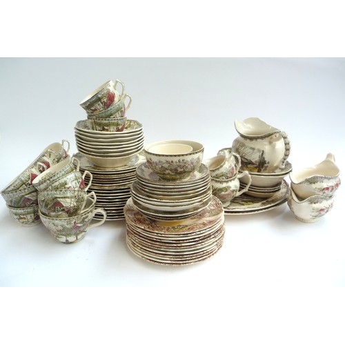 122 - A Johnson Bros. 'Friendly Village' part dinner service, approx. 83 pieces, to include plates, side p... 