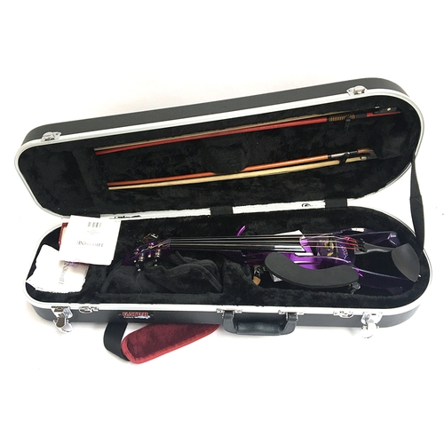 127 - A Ted Brewer Vivo 2 electric violin, in purple, with two bows, shoulder rest and other accessories, ... 