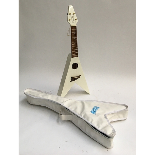 149 - A Mahalo Flying V ukulele in faux leather case