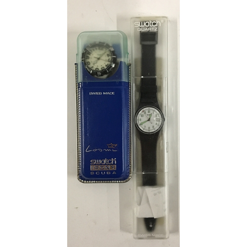 16 - A Swatch quartz watch, new in hard plastic case; together with a Swatch 'Irony Scuba' watch, in orig... 