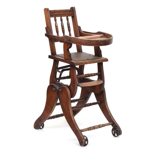 612 - A Victorian metamorphic highchair, c.1900, with mechanical folding system activated by a lever, rais... 