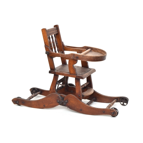 612 - A Victorian metamorphic highchair, c.1900, with mechanical folding system activated by a lever, rais... 