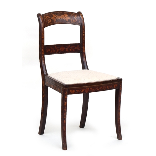 613 - A Dutch marquetry occasional chair, with upholstered drop-in seat on swept legs