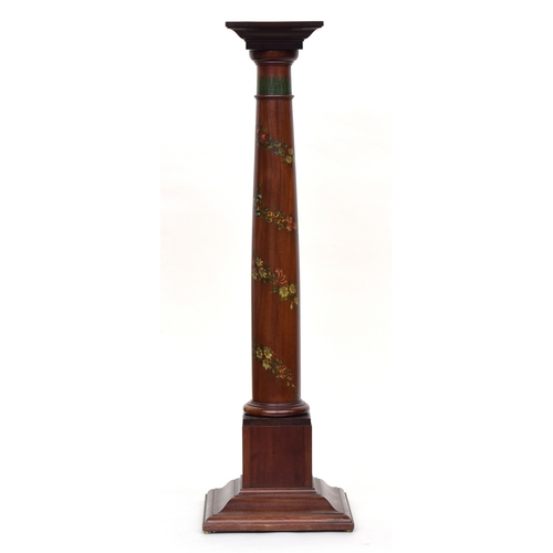 590 - A 19th century mahogany pot stand, painted with spiralling floral decoration, on square pedestal bas... 