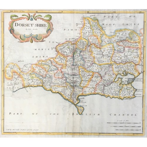 254 - Robert Morden, map of Dorset, hand coloured engraving, c.1722, 36 x 42cm