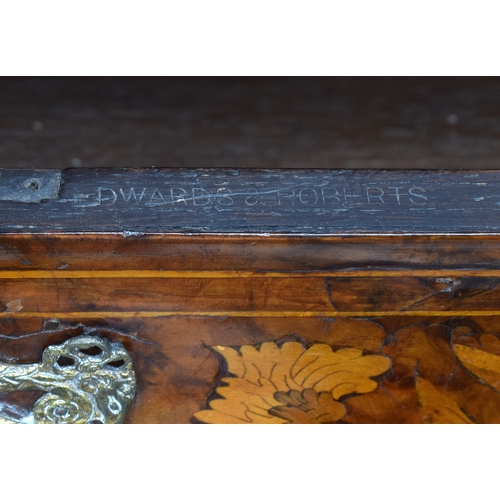 608 - A Dutch walnut and floral marquetry display cabinet on chest, bearing stamp of Edwards & Roberts, ri... 