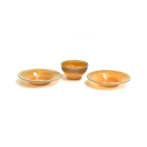 245 - A collection of Vasart glass, orange and blue graduating colours, the plates each 18cm diameter, the... 