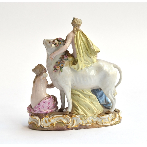 192 - A late 19th century Meissen porcelain figure group of Europa and the bull, depicting Europa atop the... 