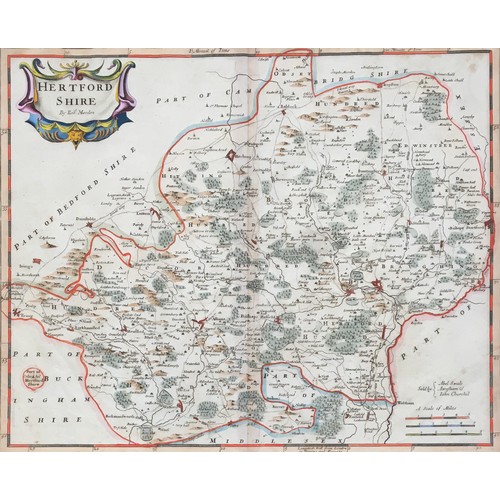 258 - Robert Morden, map of Hertfordshire, circa 1757, hand coloured engraving, 37 x 45cm
