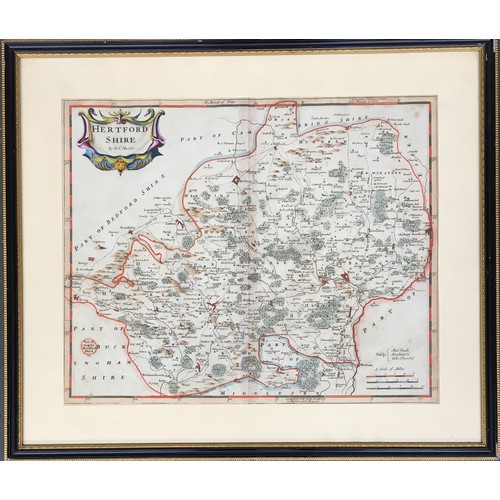 258 - Robert Morden, map of Hertfordshire, circa 1757, hand coloured engraving, 37 x 45cm