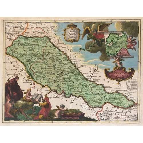 259 - Johan van der Bruggen, two maps circa 1740, 'Regnum Slavonia' and Bosnia, coloured engravings, each ... 