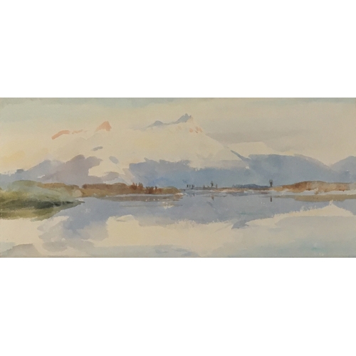 278 - William Lionel Wyllie (5 July 1851 – 6 April 1931), mountain landscape, watercolour, 8.5 x 19cm