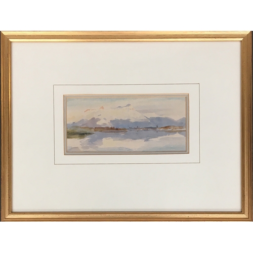 278 - William Lionel Wyllie (5 July 1851 – 6 April 1931), mountain landscape, watercolour, 8.5 x 19cm