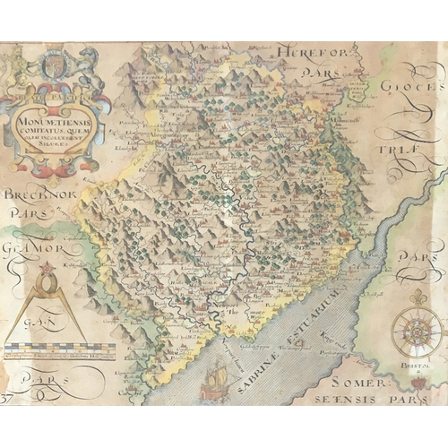 260 - Christopher Saxton (1540-1610), map of Monmouthshire, 'Monumethensis Comitatus, Quem Olim Incoluebun... 