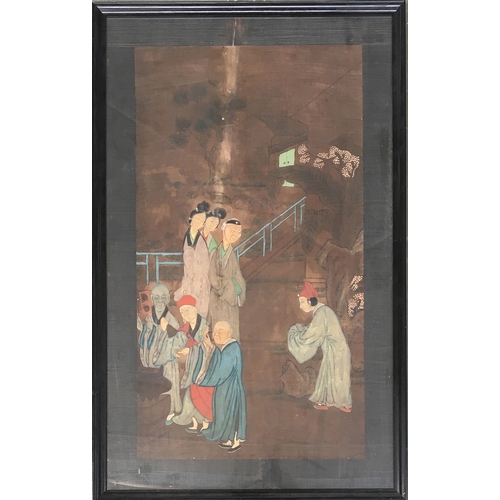 363 - A Chinese painting on fabric, depicting figures in a court scene, 82x50cm