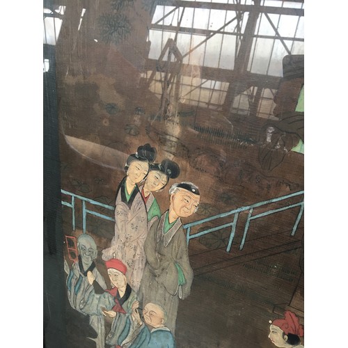 363 - A Chinese painting on fabric, depicting figures in a court scene, 82x50cm