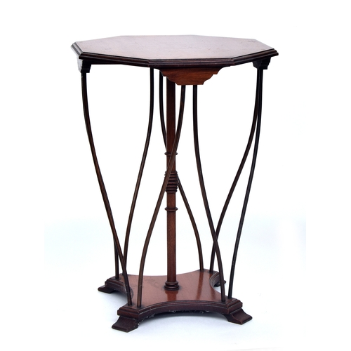 591 - An early 20th century octagonal occasional table, formed on a central turned column with eight bentw... 