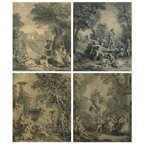 297 - After Nicolas Lancret, L'Eau, Le Feu, La Terre, L'Air, a set of four engravings by L Des Place, B Au... 