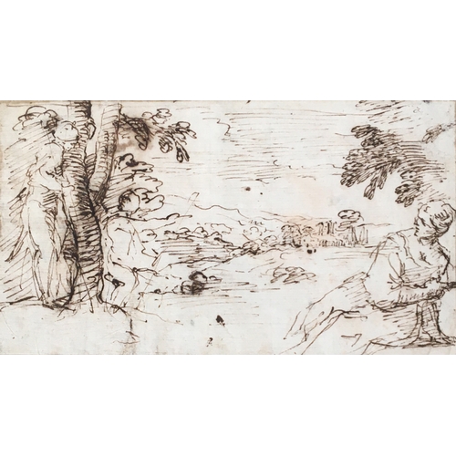 290 - Simone Cantarini, called il Pesarese (Italian, 1612-1648), 'Landscape with figures', pen and brown i... 