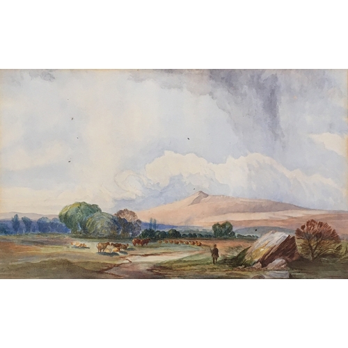 277 - 19th century English school, cattle in a landscape, watercolour on paper, 14 x 23.5cm