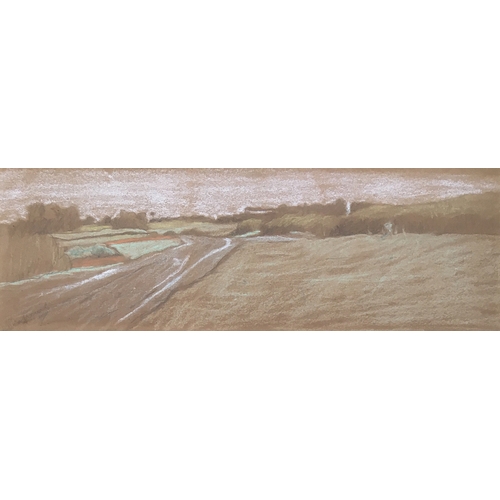 296 - Antoine Chintreuil (1816-1873), 'Landschaft mit Kornfelder', chalk on paper, 9 x 27.5cm