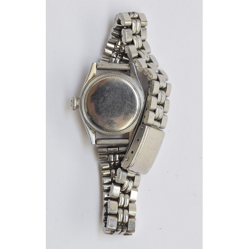 34 - A Rolex Oyster ladies stainless steel wrist watch, the dial with baton markers on quarters, screw do... 