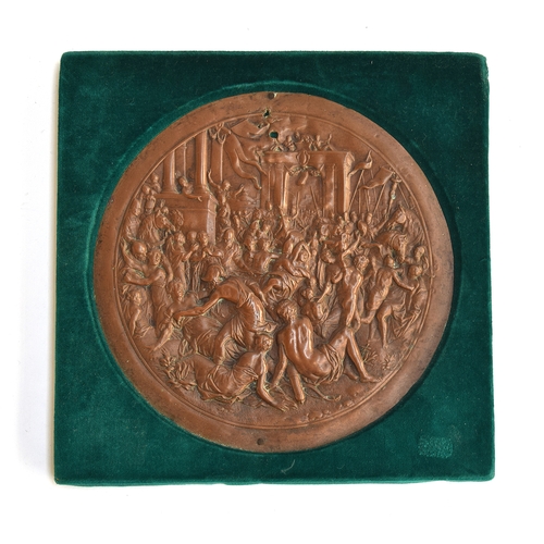 168 - An early 19th century embossed copper tondo depicting 'The Rape of the Sabine Women', 17cm diameter