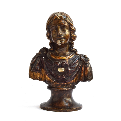 152 - A late 17th/early 18th century continental carved giltwood and gesso bust of a woman, probably Itali... 