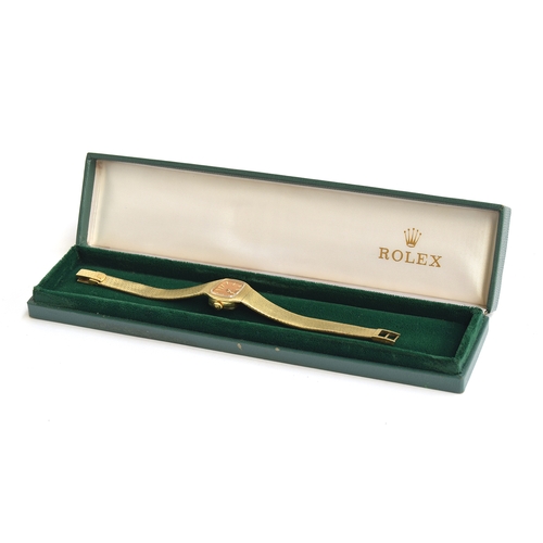 36 - A 14ct gold ladies Rolex wrist watch, with mesh strap, the clip marked 'RW Co. 585', approximately 2... 