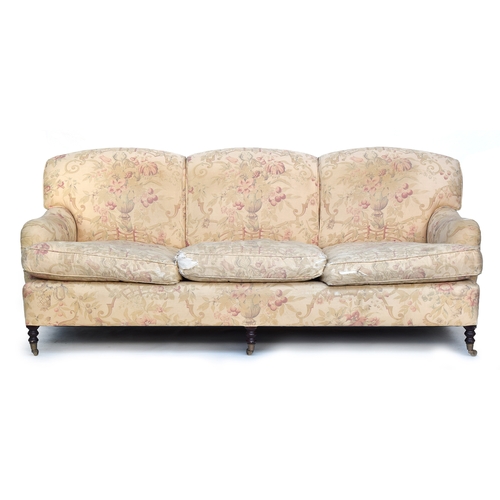 629 - A substantial George Smith three seater sofa, in a Gollut 'Tits & Cherries' pattern fabric, approxim... 