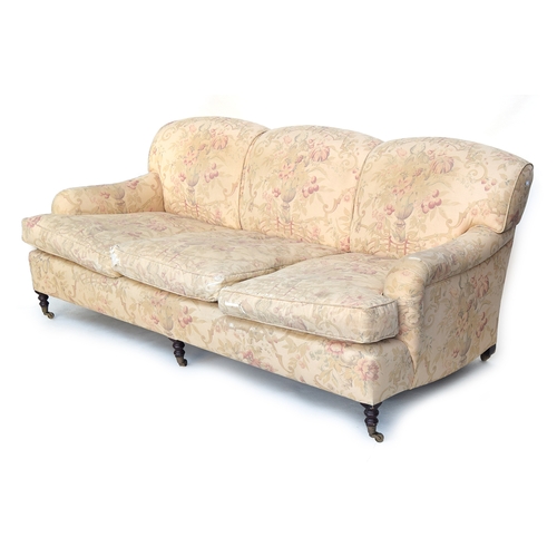 629 - A substantial George Smith three seater sofa, in a Gollut 'Tits & Cherries' pattern fabric, approxim... 