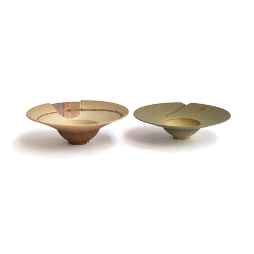 242 - Jon Middlemiss (b.1949), two rough textured studio stoneware bowls, an Eternity Serpent bowl, the sn... 
