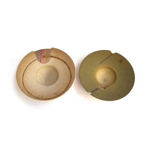 242 - Jon Middlemiss (b.1949), two rough textured studio stoneware bowls, an Eternity Serpent bowl, the sn... 