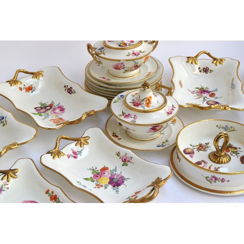 230 - An early 19th century Swansea part dinner service, with hand painted floral design, heightened in gi... 