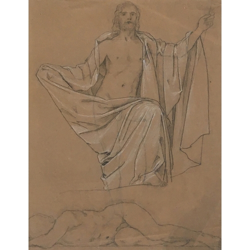 294 - A 19th century charcoal and chalk sketch depicting Christ in a shroud, 55 x 43cm