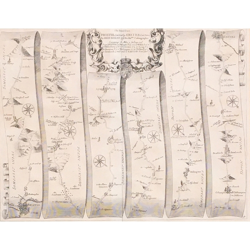 256 - John Ogilby (1600-1676), 'The Road from Bristol to Exeter' strip road map, engraving, 35 x 45cm