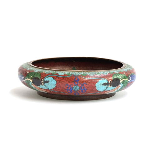 186 - An early 20th century Chinese cloisonne enamel bronze bowl, depicting a dragon with flaming pearl, t... 