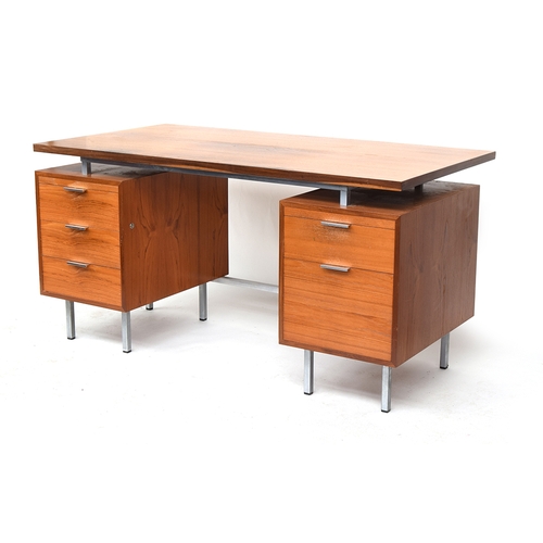 640 - A Robin Day for Hille (Rosamind Julius) executive kneehole desk, c.1965, with a veneered 'floating' ... 