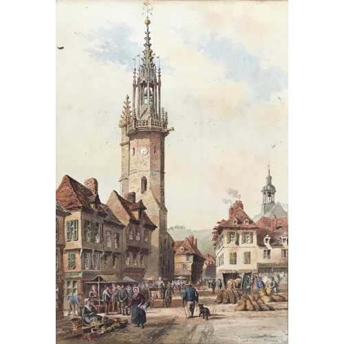 276 - Francis Philip Barraud (French, 1824-1901), 'Street Scene, The Clocktower, Evreux', 37 x 25.5cm