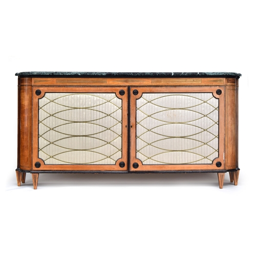 632 - A George III style rosewood and crossbanded side cabinet, the moulded marble top above a pair of bra... 