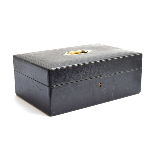 174 - A black leather writing box by Bickers & Son, 54 Leicester Square, the brass plaque inscribed 'W. Ar... 