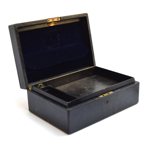 174 - A black leather writing box by Bickers & Son, 54 Leicester Square, the brass plaque inscribed 'W. Ar... 