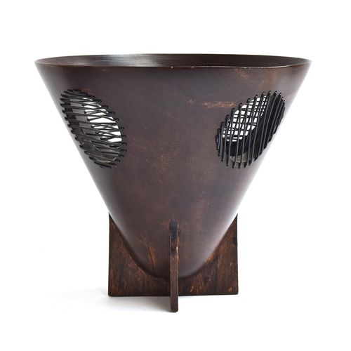 649 - 20th century, Gilles Caffier of Paris wood and leather waste paper basket, 30cm high