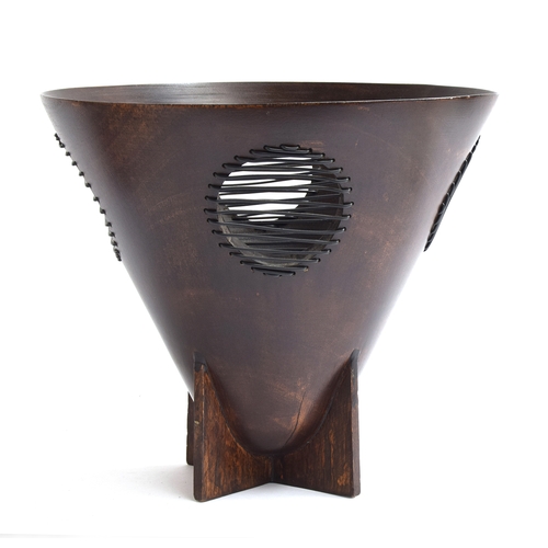 649 - 20th century, Gilles Caffier of Paris wood and leather waste paper basket, 30cm high