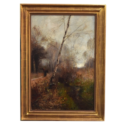 342 - James Herbert Snell (1861-1935), gathering faggots in a birchwood, signed and dated '89 lower left, ... 
